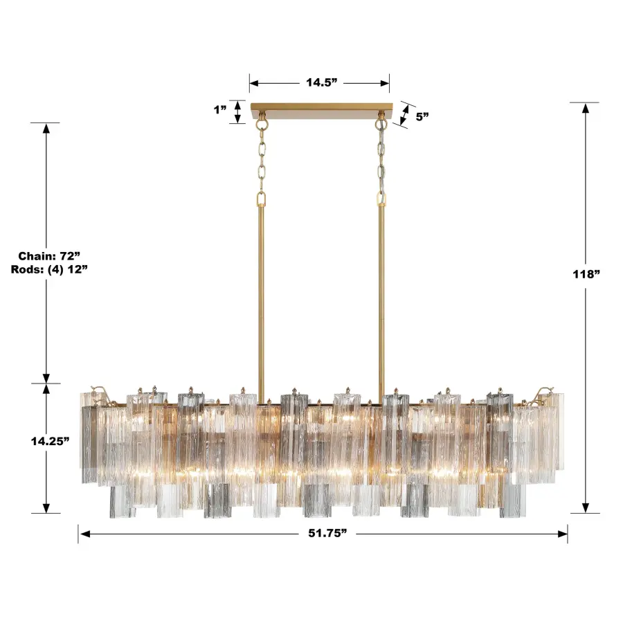 Addis 51.75" Linear Chandelier in Polished Chrome with Autumn Glass - Image 11