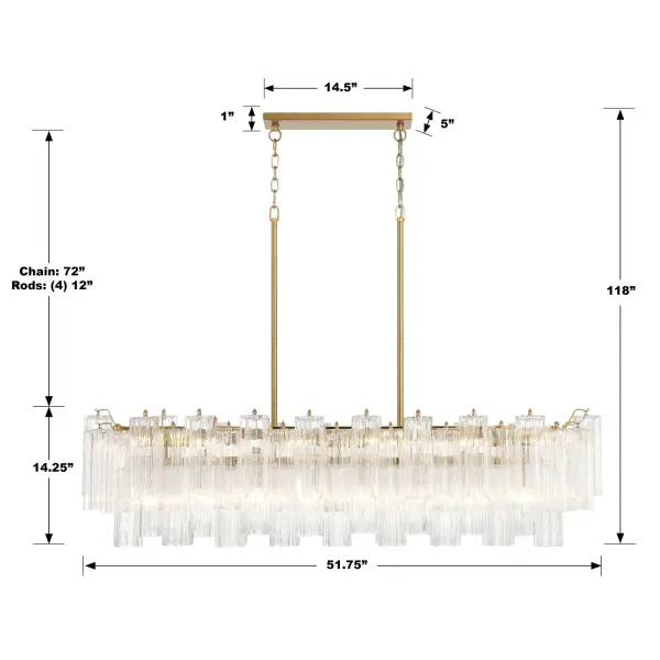 Addis 51.75" Linear Chandelier in Polished Chrome with Autumn Glass - Image 17