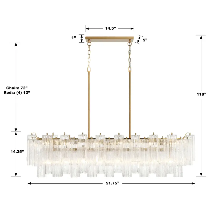 Addis 51.75" Linear Chandelier in Polished Chrome with Autumn Glass - Image 17