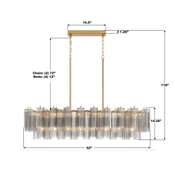 Addis 51.75" Linear Chandelier in Polished Chrome with Autumn Glass - Image 25