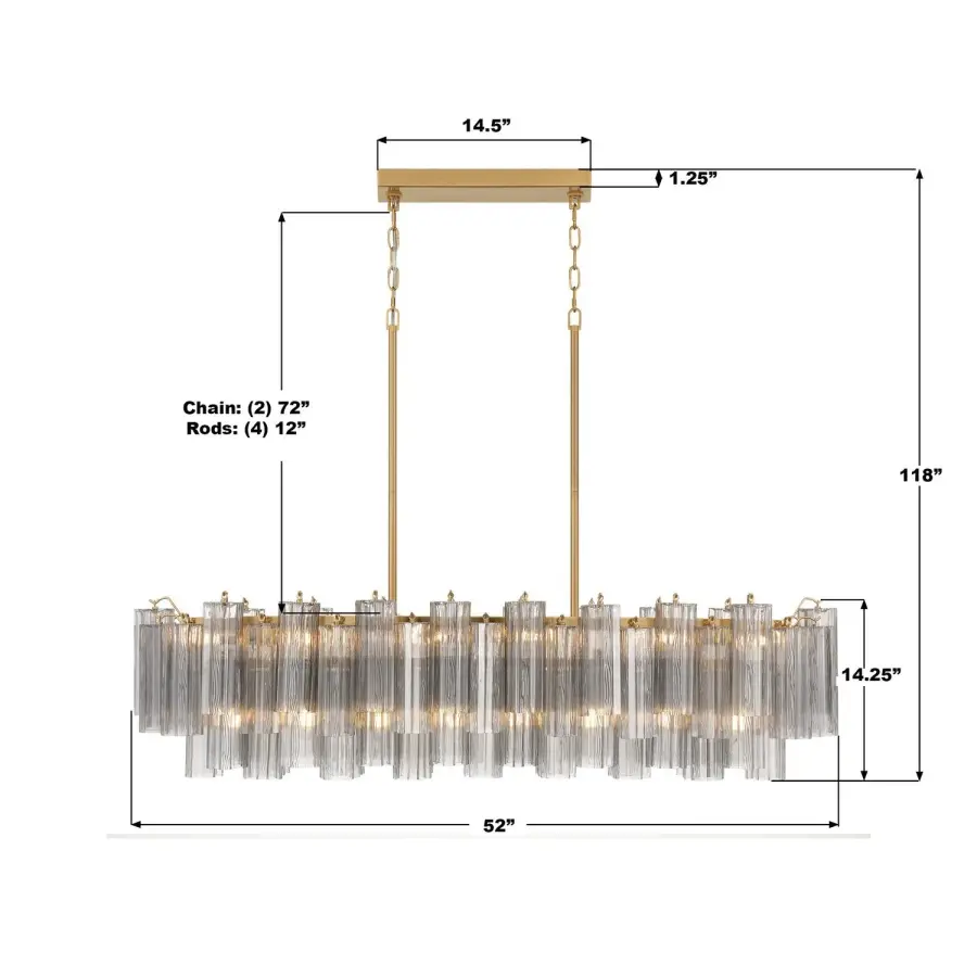 Addis 51.75" Linear Chandelier in Polished Chrome with Autumn Glass - Image 25