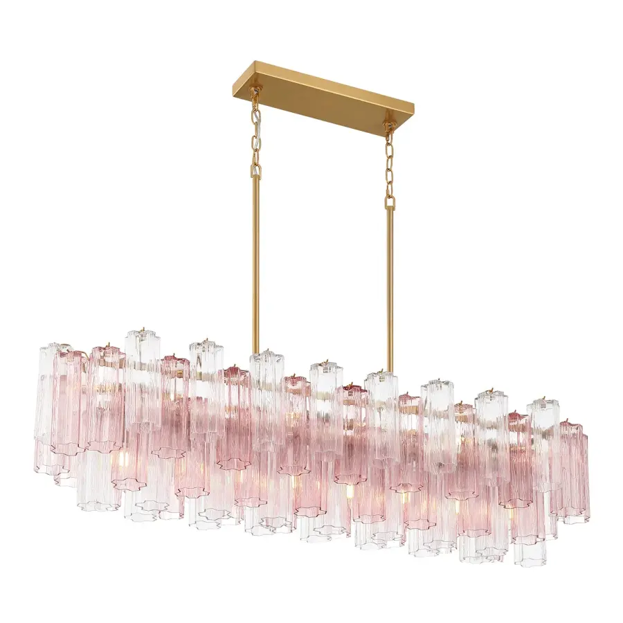 Addis 51.75" Linear Chandelier in Polished Chrome with Autumn Glass - Image 29