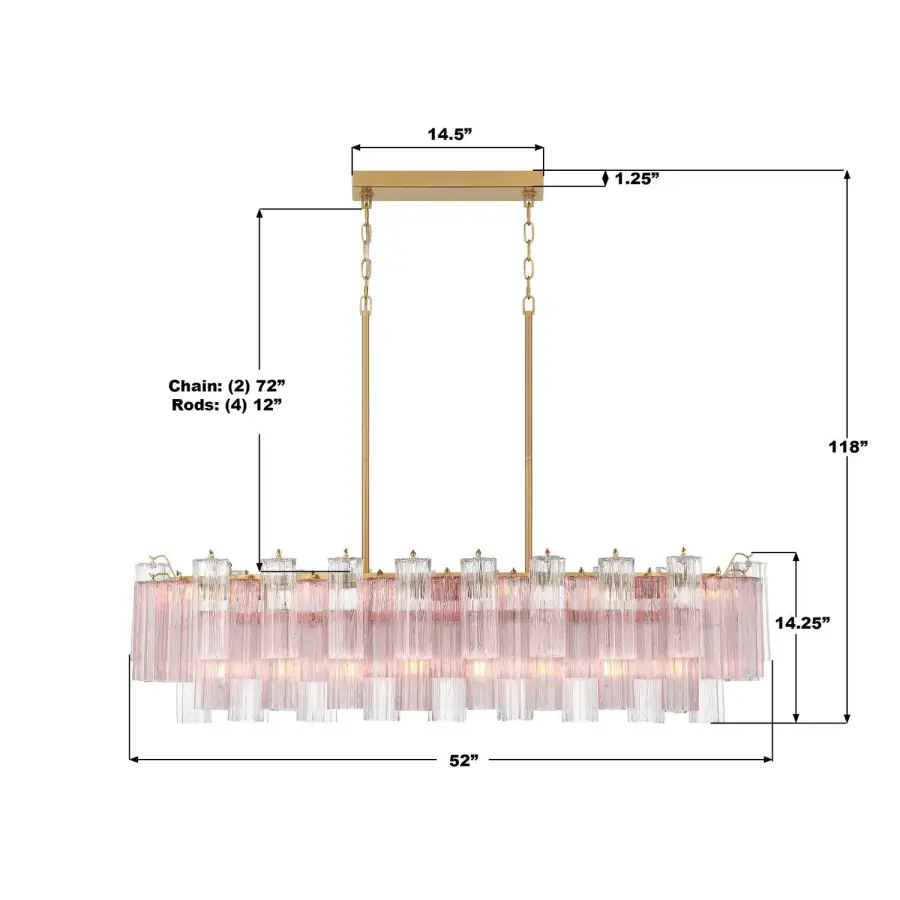 Addis 51.75" Linear Chandelier in Polished Chrome with Autumn Glass - Image 33