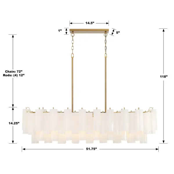 Addis 51.75" Linear Chandelier in Polished Chrome with Autumn Glass - Image 39