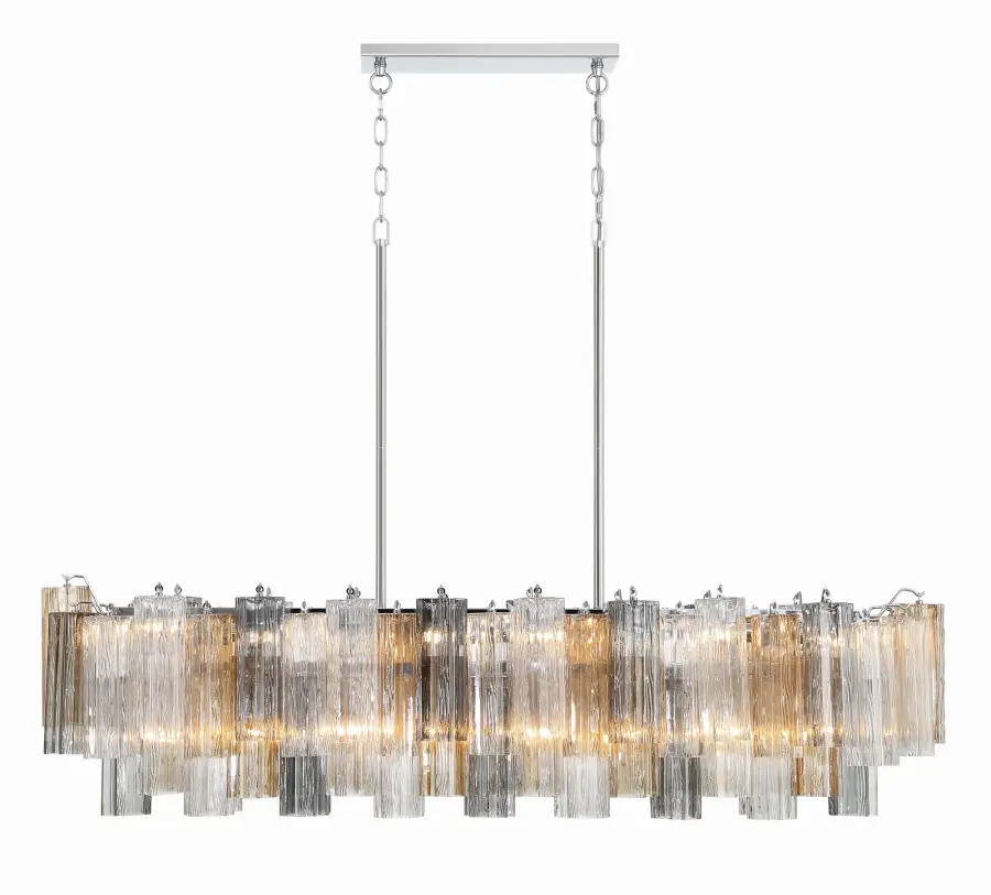 Addis 51.75" Linear Chandelier in Polished Chrome with Autumn Glass - Image 40