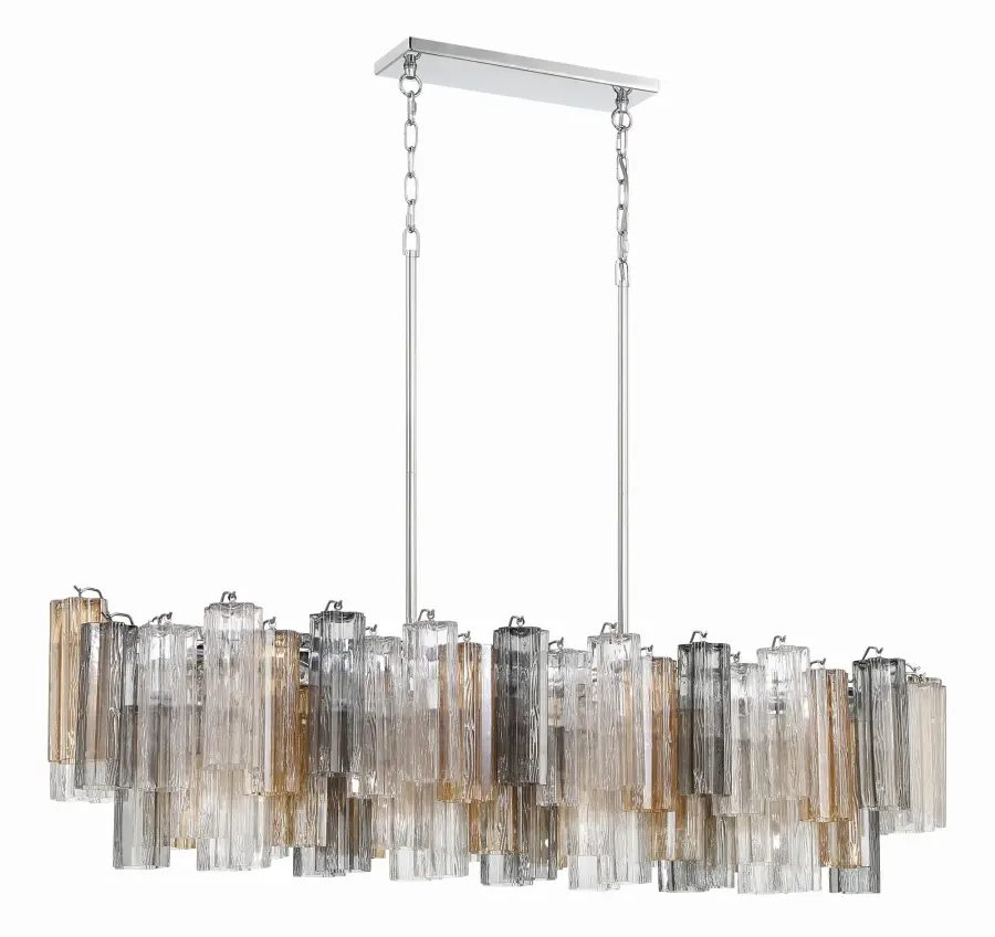 Addis 51.75" Linear Chandelier in Polished Chrome with Autumn Glass - Image 42