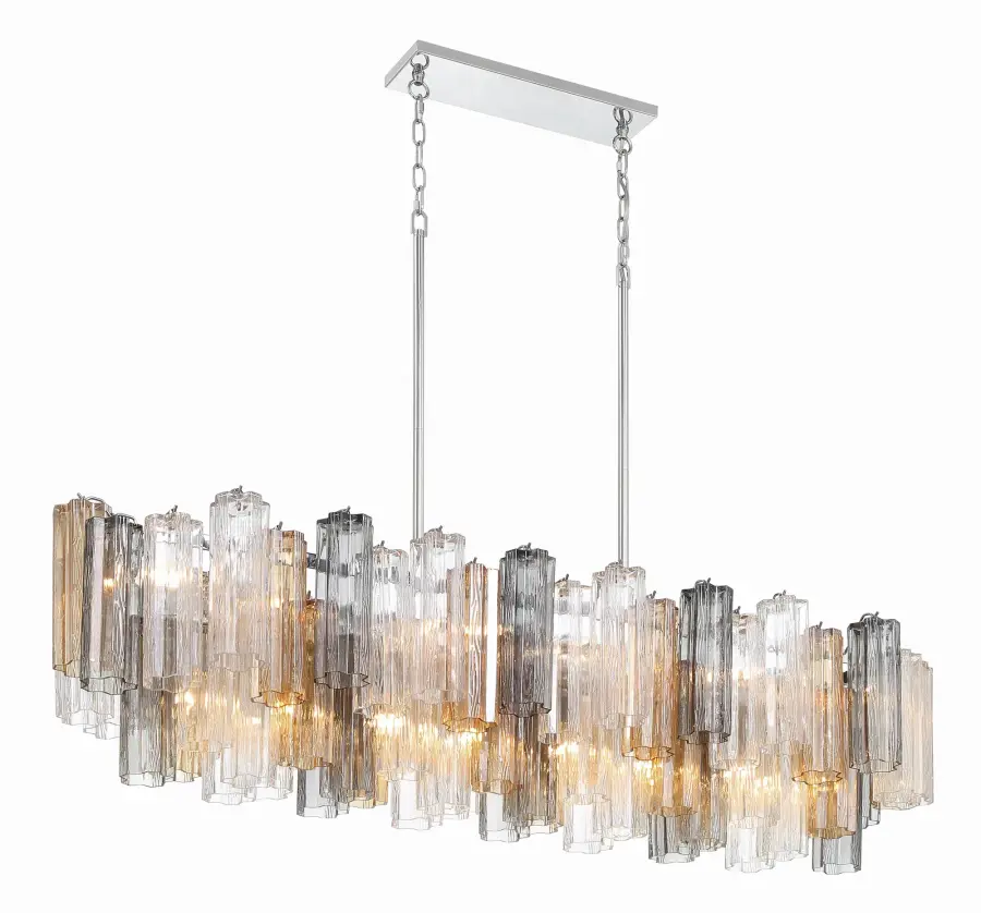 Addis 51.75" Linear Chandelier in Polished Chrome with Autumn Glass - Image 43