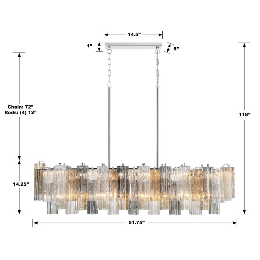 Addis 51.75" Linear Chandelier in Polished Chrome with Autumn Glass - Image 45