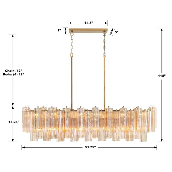 Addis 51.75" Linear Chandelier in Polished Chrome with Autumn Glass - Image 6