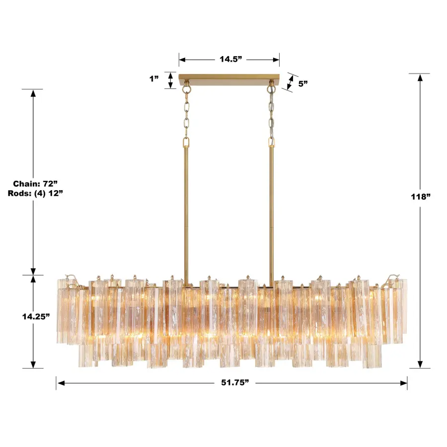 Addis 51.75" Linear Chandelier in Polished Chrome with Autumn Glass - Image 6