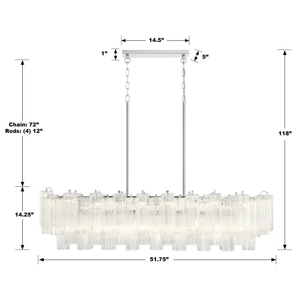 Addis 51.75" Linear Chandelier in Polished Chrome with Autumn Glass - Image 51