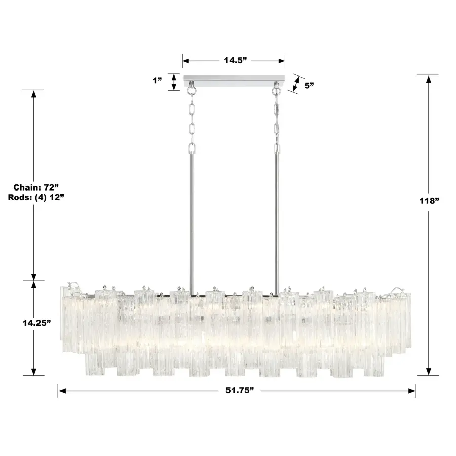 Addis 51.75" Linear Chandelier in Polished Chrome with Autumn Glass - Image 51