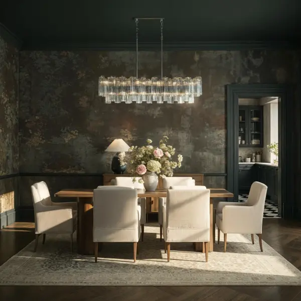 Addis 51.75" Linear Chandelier in Polished Chrome with Autumn Glass - Image 56