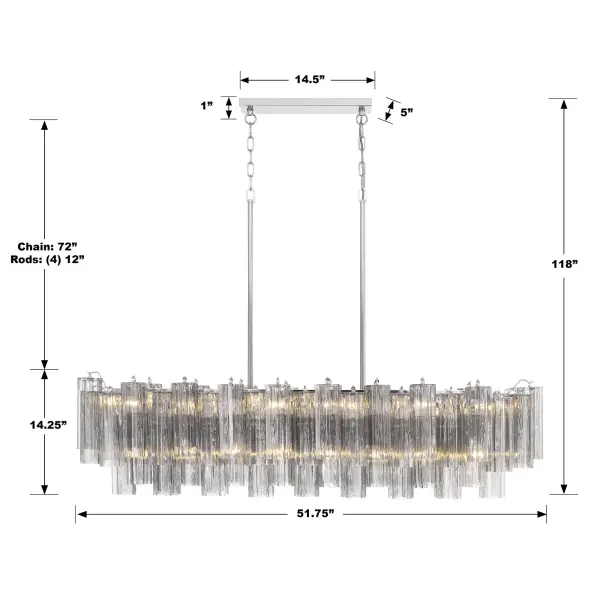 Addis 51.75" Linear Chandelier in Polished Chrome with Autumn Glass - Image 57