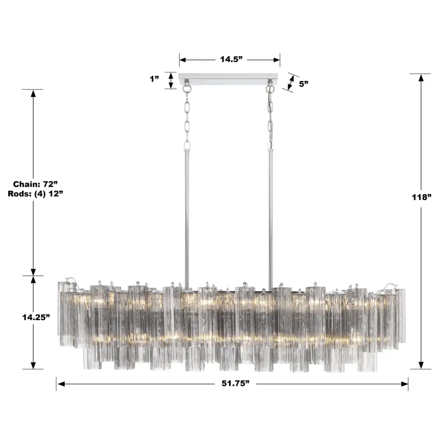 Addis 51.75" Linear Chandelier in Polished Chrome with Autumn Glass - Image 57