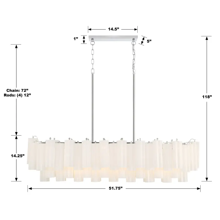 Addis 51.75" Linear Chandelier in Polished Chrome with Autumn Glass - Image 72