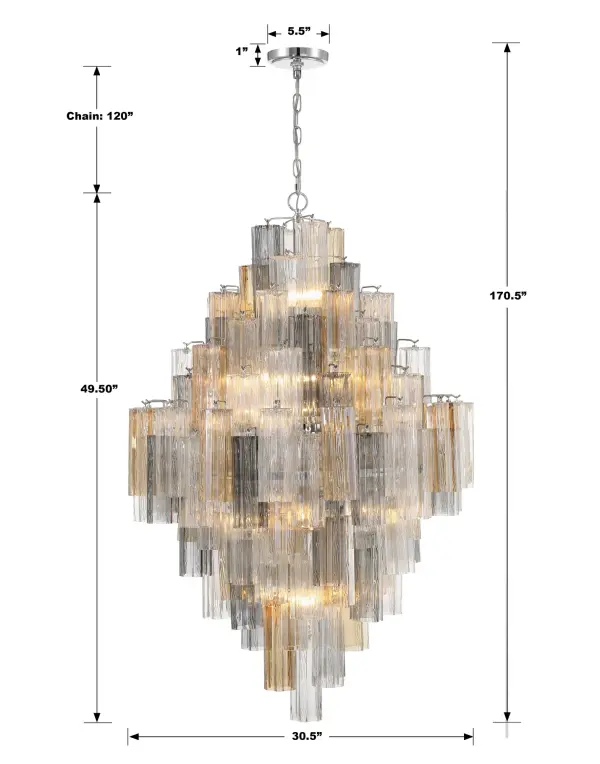 Addis 31.5" Chandelier in Polished Chrome with Autumn Glass - Image 15