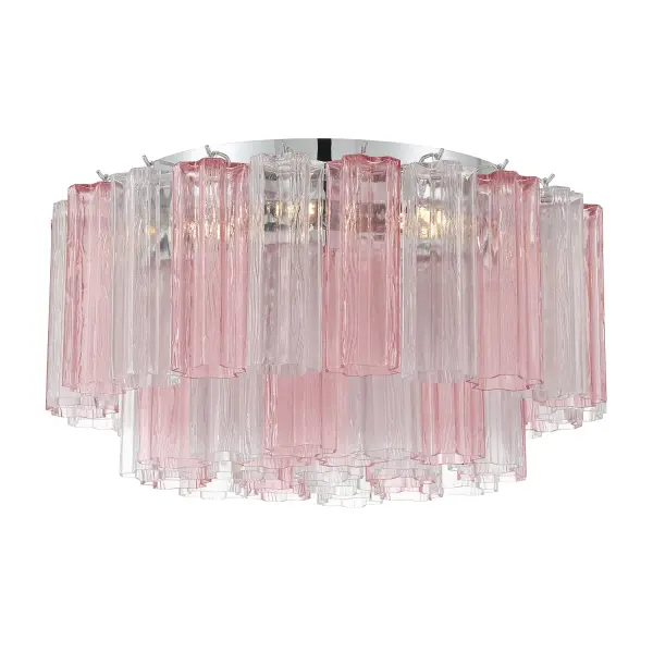 The Addis flush mount reimagines the iconic Tronchi chandelier with textured glass tubes arranged in a captivating 5-point star. The Autumn glass option features mesmerizing multicolor tones that create dynamic visual interest.