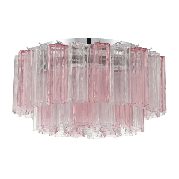 The Addis flush mount reimagines the iconic Tronchi chandelier with textured glass tubes arranged in a captivating 5-point star. The Autumn glass option features mesmerizing multicolor tones that create dynamic visual interest. - alternate view