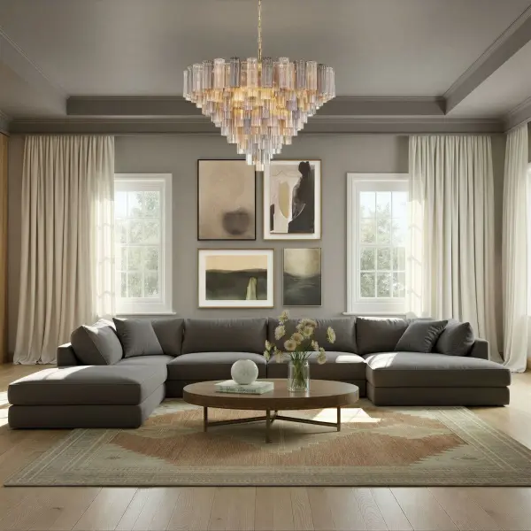 Addis 49" Chandelier in Aged Brass with Amber Glass - Image 13