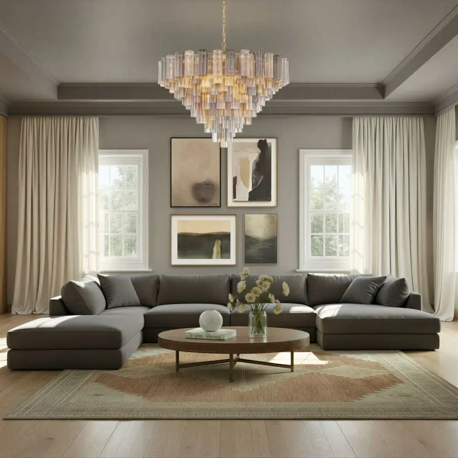 Addis 49" Chandelier in Aged Brass with Amber Glass - Image 13