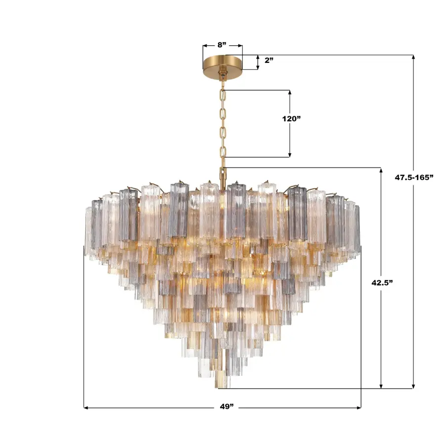 Addis 49" Chandelier in Aged Brass with Amber Glass - Image 14