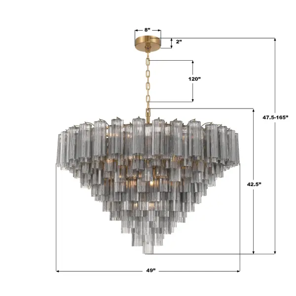 Addis 49" Chandelier in Aged Brass with Amber Glass - Image 28