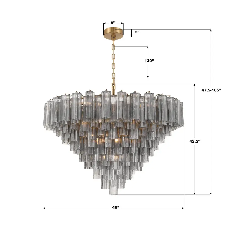Addis 49" Chandelier in Aged Brass with Amber Glass - Image 28