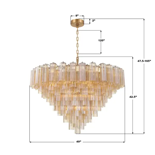 Addis 49" Chandelier in Aged Brass with Amber Glass - Image 42