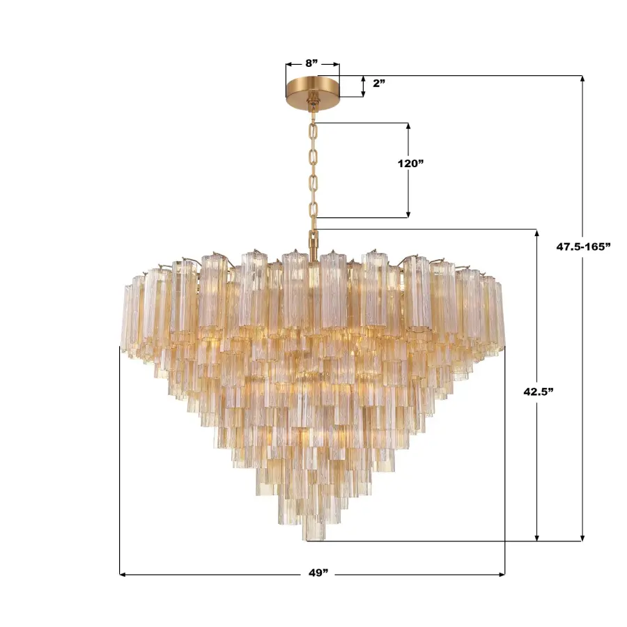 Addis 49" Chandelier in Aged Brass with Amber Glass - Image 42