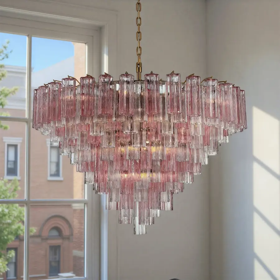 Addis 49" Chandelier in Aged Brass with Amber Glass - Image 6