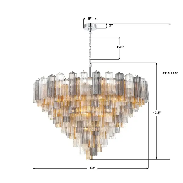 Addis 49" Chandelier in Aged Brass with Amber Glass - Image 57
