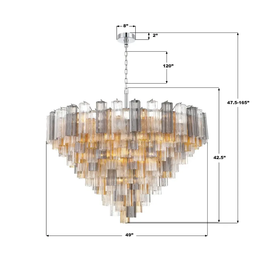 Addis 49" Chandelier in Aged Brass with Amber Glass - Image 57