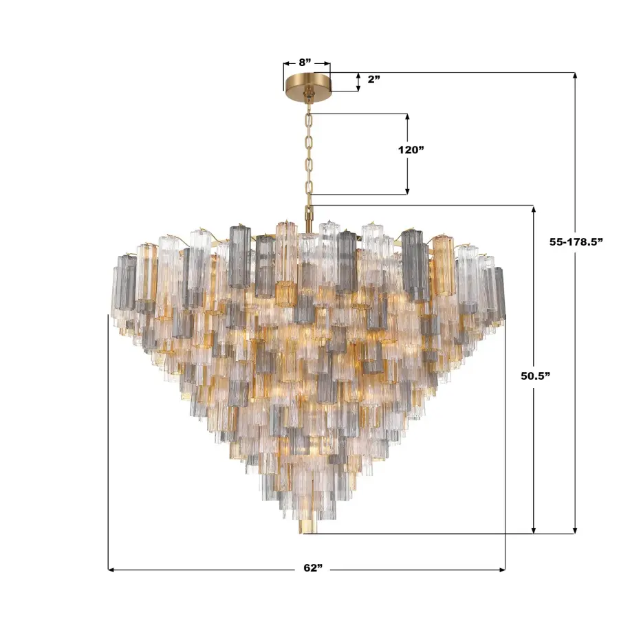 Addis 62" Chandelier in Polished Chrome with Autumn Glass - Image 12