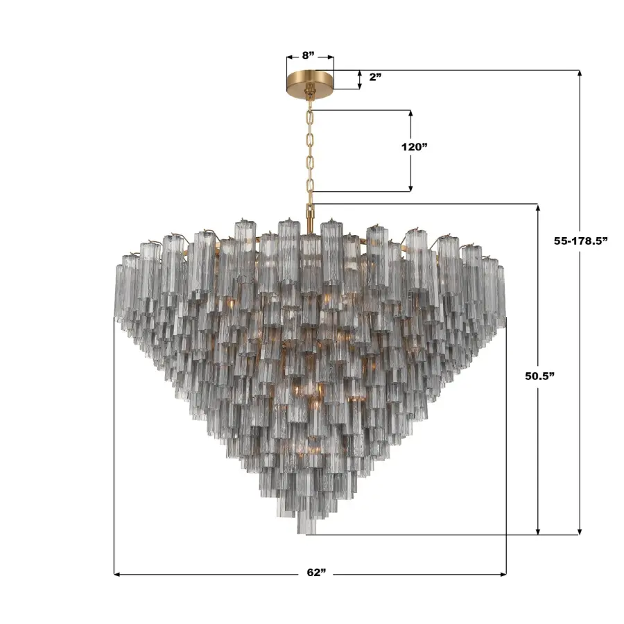 Addis 62" Chandelier in Polished Chrome with Autumn Glass - Image 24