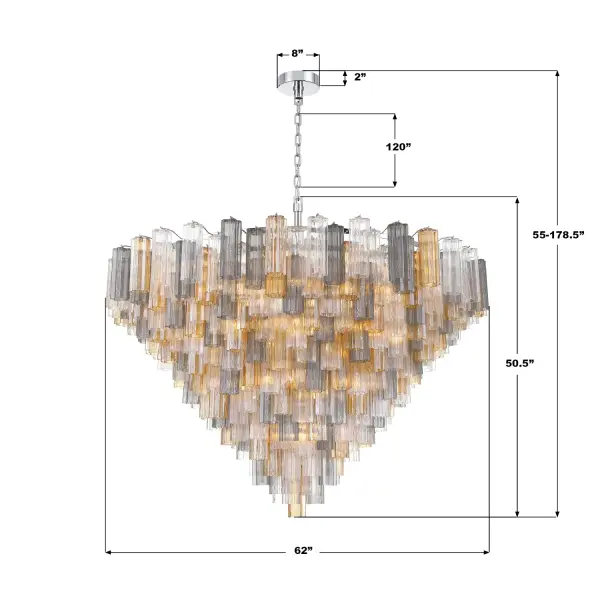 Addis 62" Chandelier in Polished Chrome with Autumn Glass - Image 49