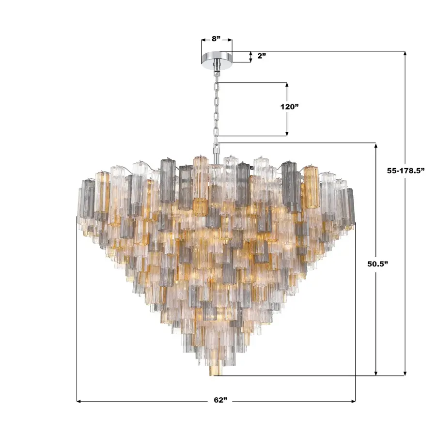 Addis 62" Chandelier in Polished Chrome with Autumn Glass - Image 49