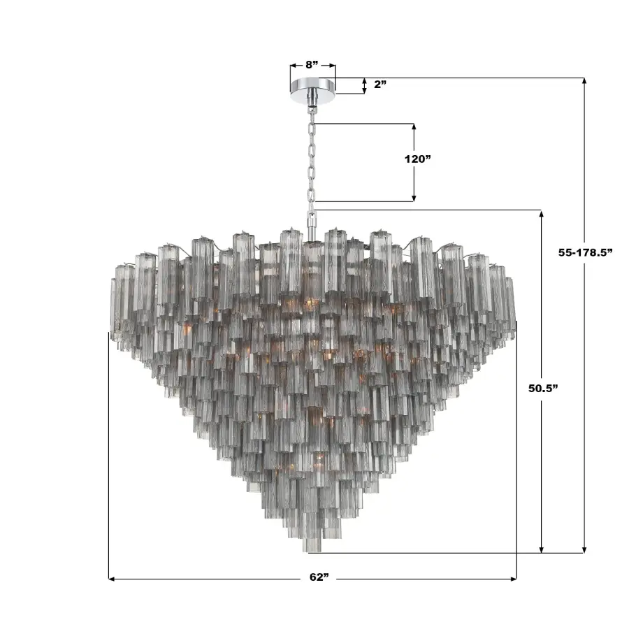Addis 62" Chandelier in Polished Chrome with Autumn Glass - Image 61