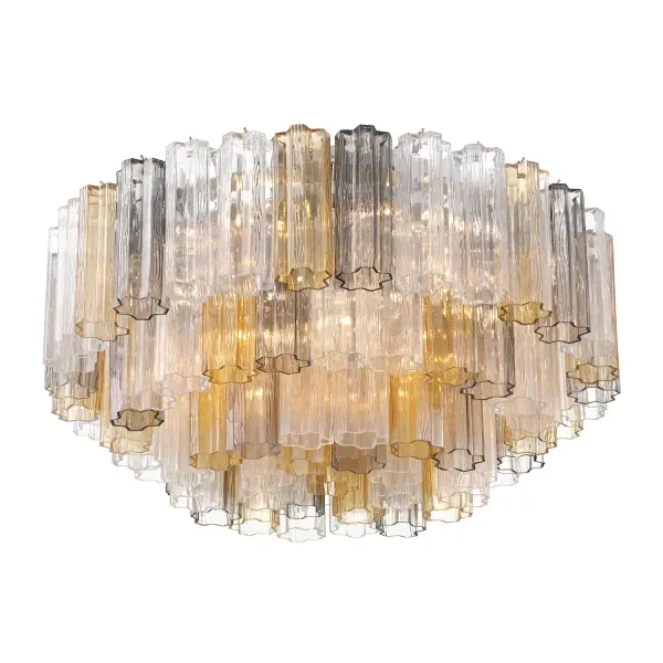 Addis 32" Flush Mount in Aged Brass with Amber Glass - Image 11