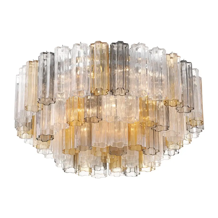 Addis 32" Flush Mount in Aged Brass with Amber Glass - Image 11