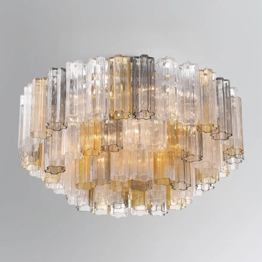 Addis 32" Flush Mount in Aged Brass with Amber Glass - Image 13