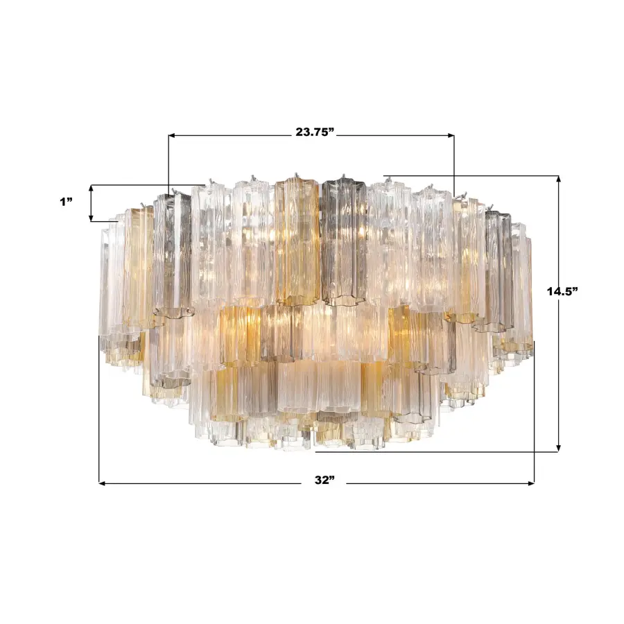 Addis 32" Flush Mount in Aged Brass with Amber Glass - Image 14