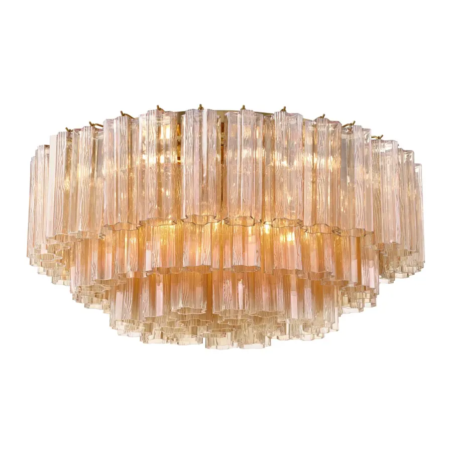 Addis 32" Flush Mount in Aged Brass with Amber Glass - Image 45