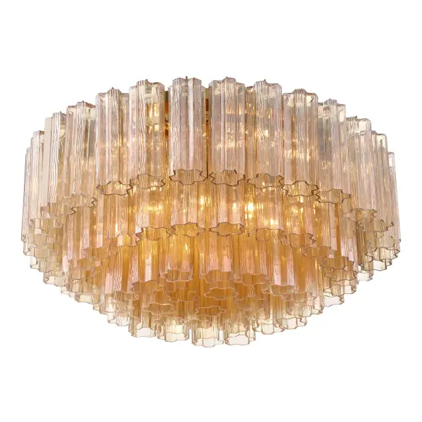 Addis 32" Flush Mount in Aged Brass with Amber Glass - Image 48