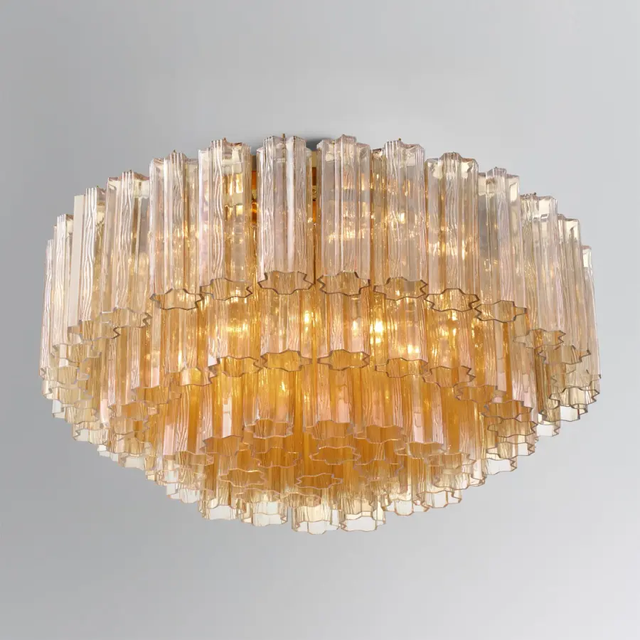 Addis 32" Flush Mount in Aged Brass with Amber Glass - Image 50