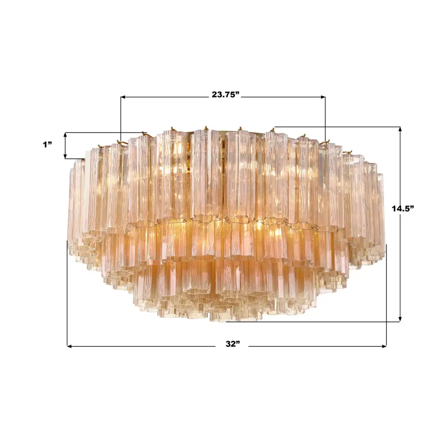 Addis 32" Flush Mount in Aged Brass with Amber Glass - Image 51