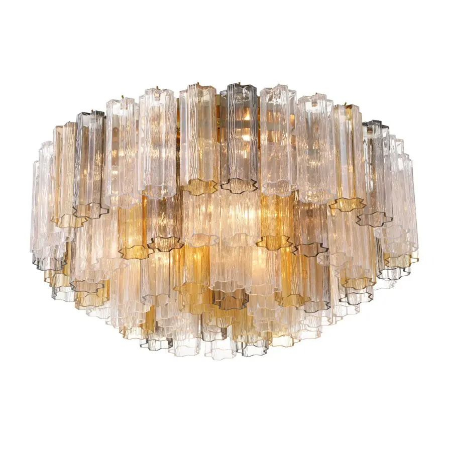 Addis 32" Flush Mount in Aged Brass with Amber Glass - Image 55