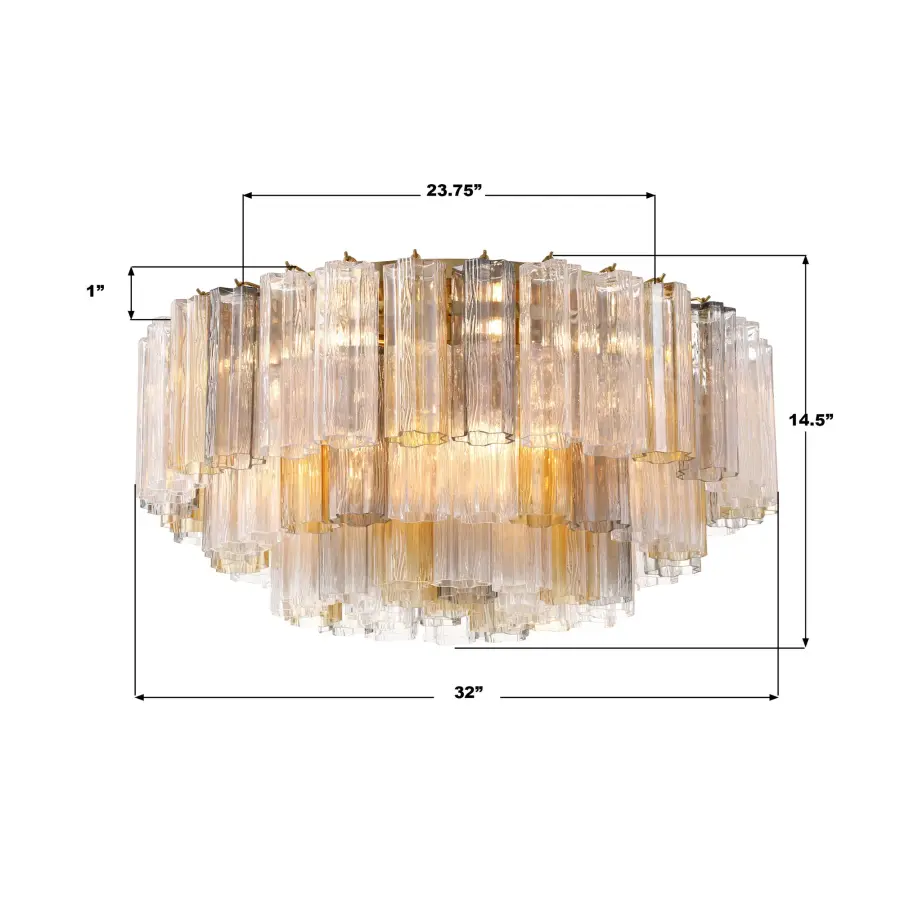 Addis 32" Flush Mount in Aged Brass with Amber Glass - Image 58
