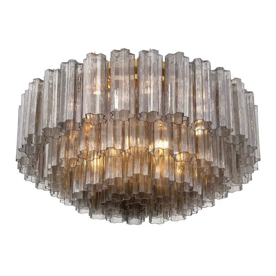 Addis 32" Flush Mount in Aged Brass with Amber Glass - Image 69