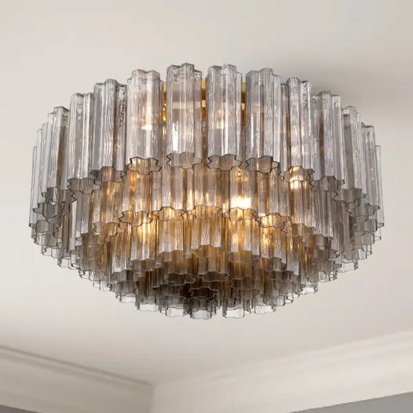 Addis 32" Flush Mount in Aged Brass with Amber Glass - Image 72